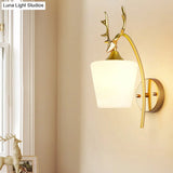 Modern Gold Wall Mount Light Fixture With Opal Glass And Metal Elk - Conical Sconce