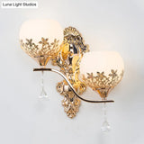 Modern Gold Wall Mounted Sconce Light Fixture With Crystal Shade - 2 Heads Bowl Design