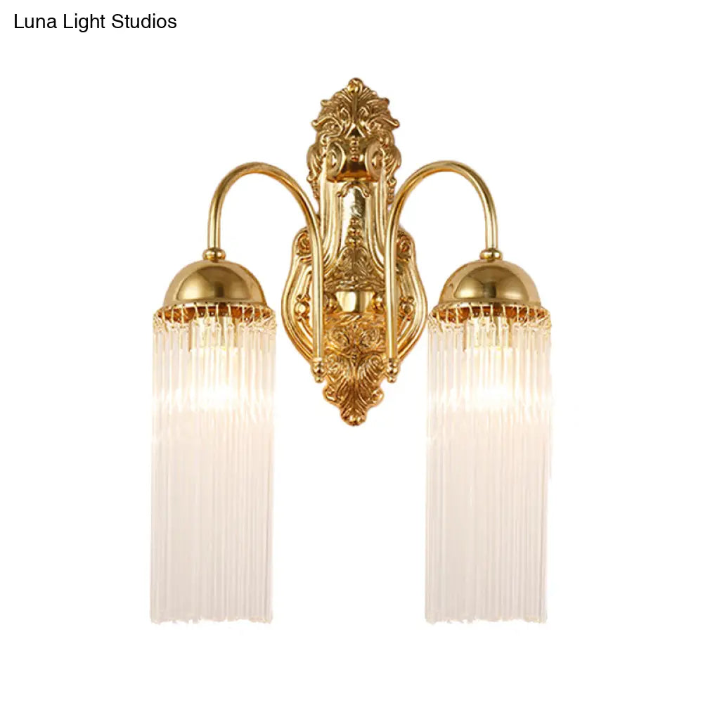 Modern Gold Wall Sconce Lamp With Clear Crystal & Metal Gooseneck Arm - Tubular Corridor Lighting