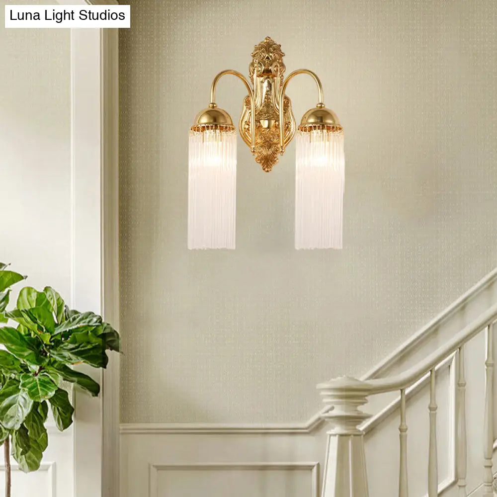 Modern Gold Wall Sconce Lamp With Clear Crystal & Metal Gooseneck Arm - Tubular Corridor Lighting