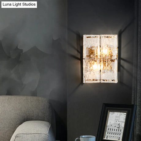 Modern Gold Wall Sconce Light With Clear Water Glass Shade - 2 Lights For Bedroom