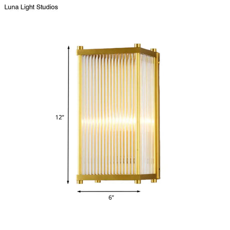 Modern Gold Wall Sconce Light With Fluted Crystal Detail Perfect For Living Room