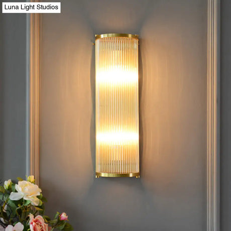 Modern Gold Wall Sconce Light With Fluted Crystal Detail Perfect For Living Room