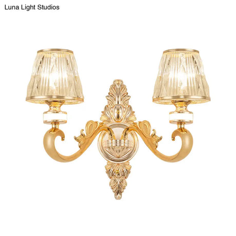 Modern Gold Wall Sconce With Crystal Cone Shade - Bedside/Room Fixture