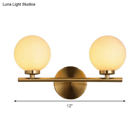 Modern Gold Wall Sconce With Milky Glass Shade For Bedside Lighting - 2 Bulbs Included