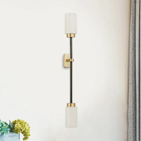 Modern Gold Wall Sconce With White Glass Shade - 2-Head Living Room Lamp