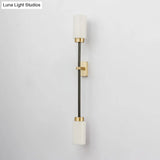 Modern Gold Wall Sconce With White Glass Shade - 2-Head Living Room Lamp