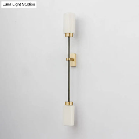 Modern Gold Wall Sconce With White Glass Shade - 2-Head Living Room Lamp