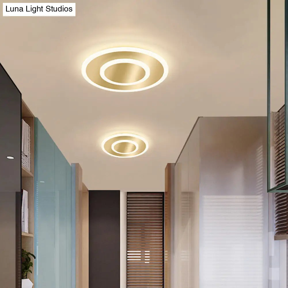 Modern Golden Geometric Flushmount Ceiling Light With Acrylic Led For Stairs Gold / Warm Round