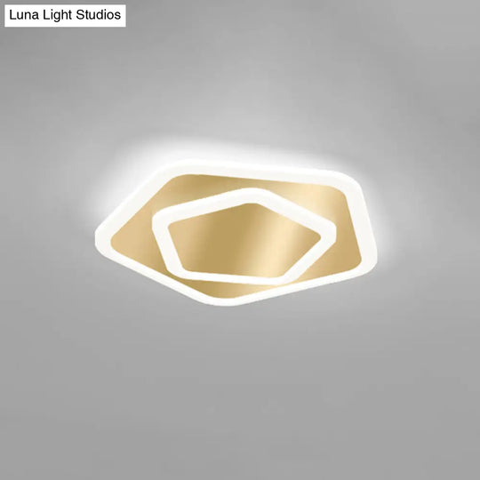 Modern Golden Geometric Flushmount Ceiling Light With Acrylic Led For Stairs Gold / White Pentagon
