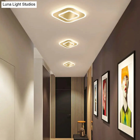 Modern Golden Geometric Flushmount Ceiling Light With Acrylic Led For Stairs Gold / Warm Square