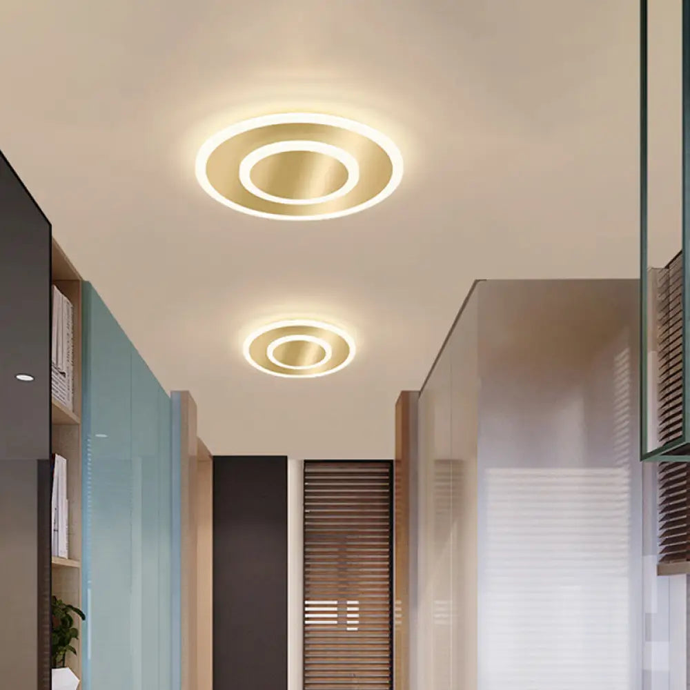 Modern Golden Geometric Flushmount Ceiling Light With Acrylic Led For Stairs Gold / White Round