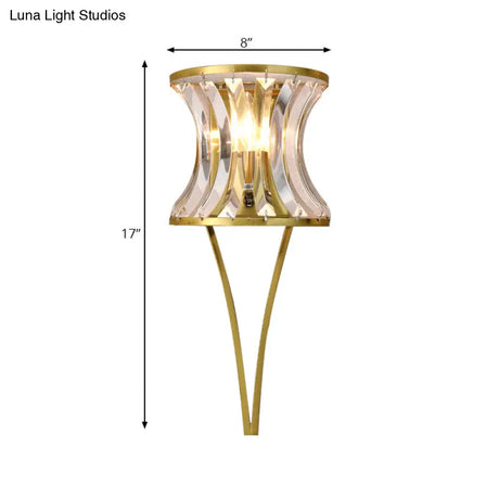 Modern Golden Hourglass Wall Sconce With Clear Crystal Detailing For Living Room