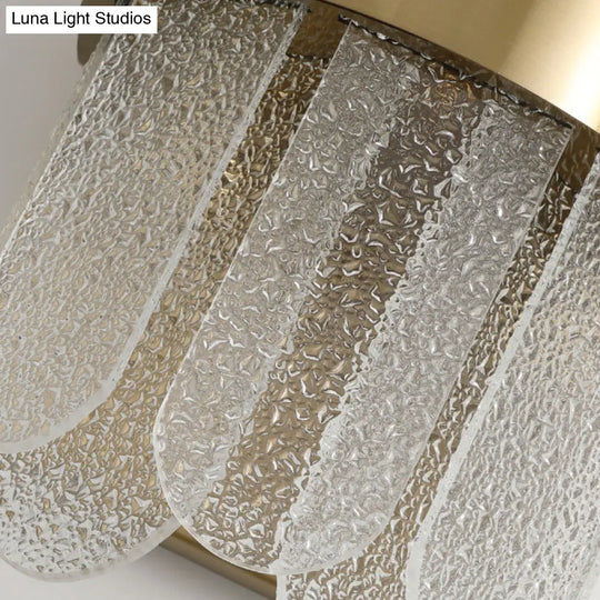 Modern Golden Wall Lamp With 4 Heads Oval Clear Hammered Glass Bedroom Lighting Sconce