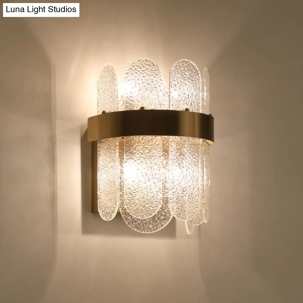 Modern Golden Wall Lamp With 4 Heads Oval Clear Hammered Glass Bedroom Lighting Sconce