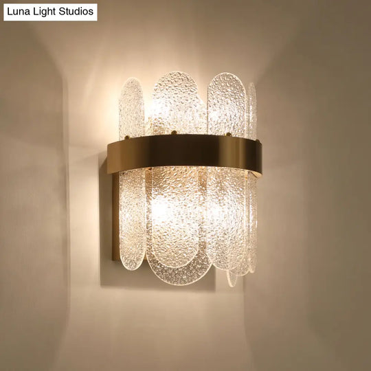 Modern Golden Wall Lamp With 4 Heads Oval Clear Hammered Glass Bedroom Lighting Sconce
