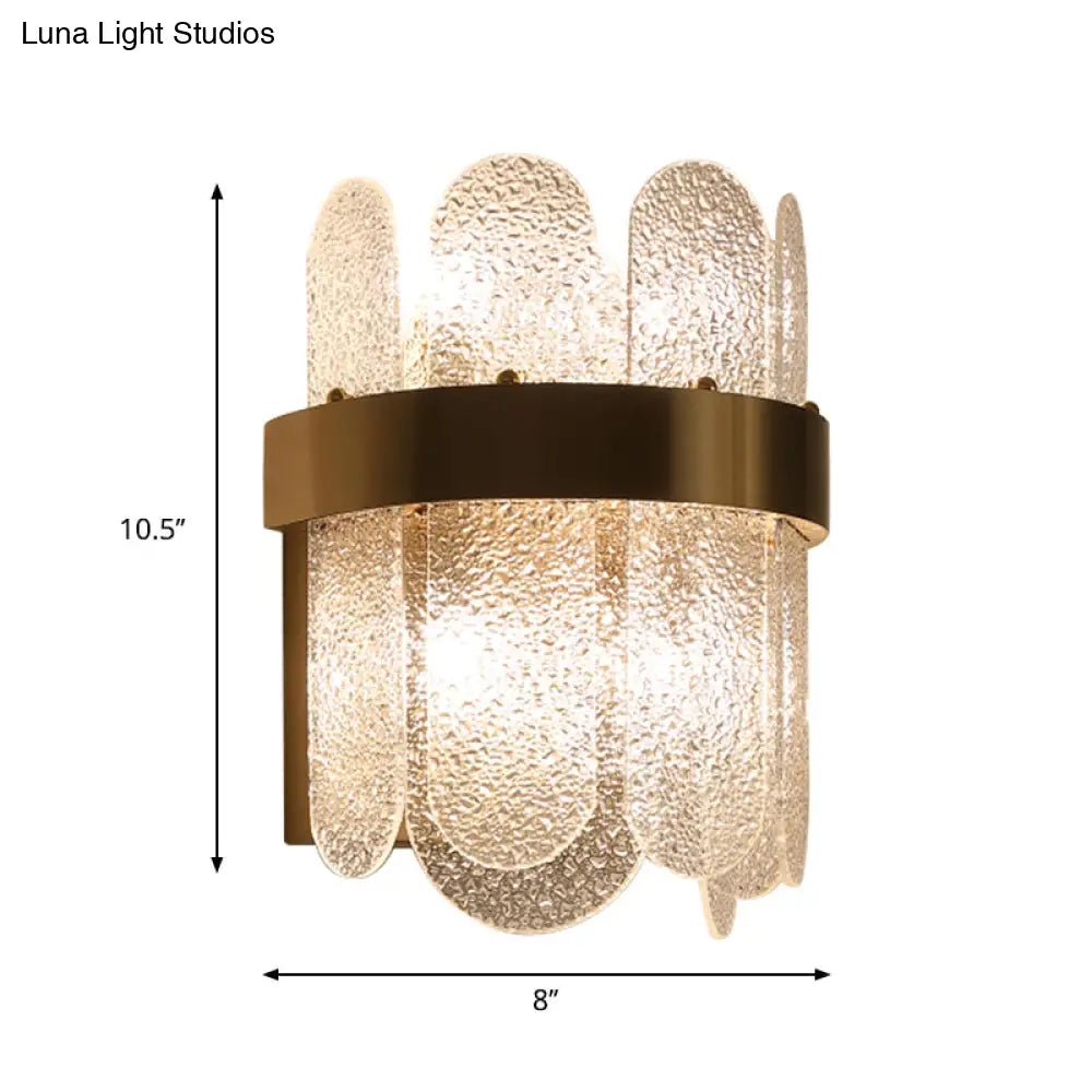 Modern Golden Wall Lamp With 4 Heads Oval Clear Hammered Glass Bedroom Lighting Sconce