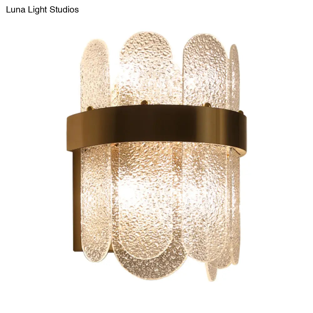 Modern Golden Wall Lamp With 4 Heads Oval Clear Hammered Glass Bedroom Lighting Sconce