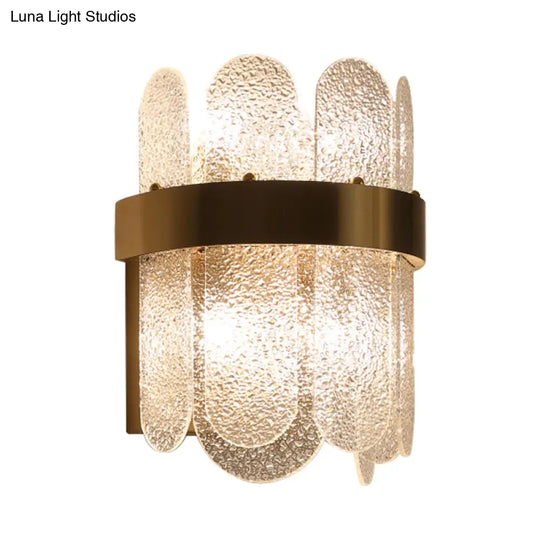Modern Golden Wall Lamp With 4 Heads Oval Clear Hammered Glass Bedroom Lighting Sconce