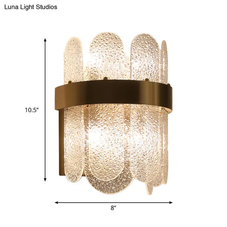 Modern Golden Wall Lamp With 4 Heads Oval Clear Hammered Glass Bedroom Lighting Sconce