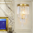 Modern Golden Wall Lamp With Clear Crystal Block - Bedside Lighting Fixture Gold