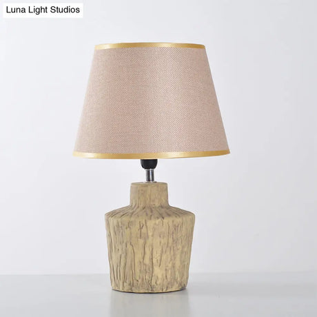 Modern Gray And Yellow Ceramic Night Table Lamp With Fabric Barrel Shade