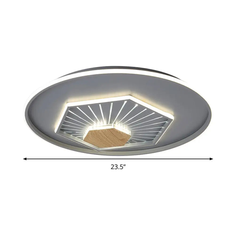 Modern Gray Hexagon Acrylic Led Flush Light Fixture 19.5/23.5 Wide - Warm/3 Color