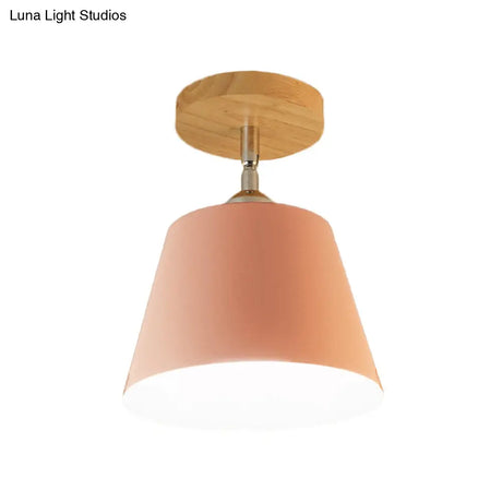 Modern Gray/Pink Metal And Wood Adjustable Ceiling Pendant Light