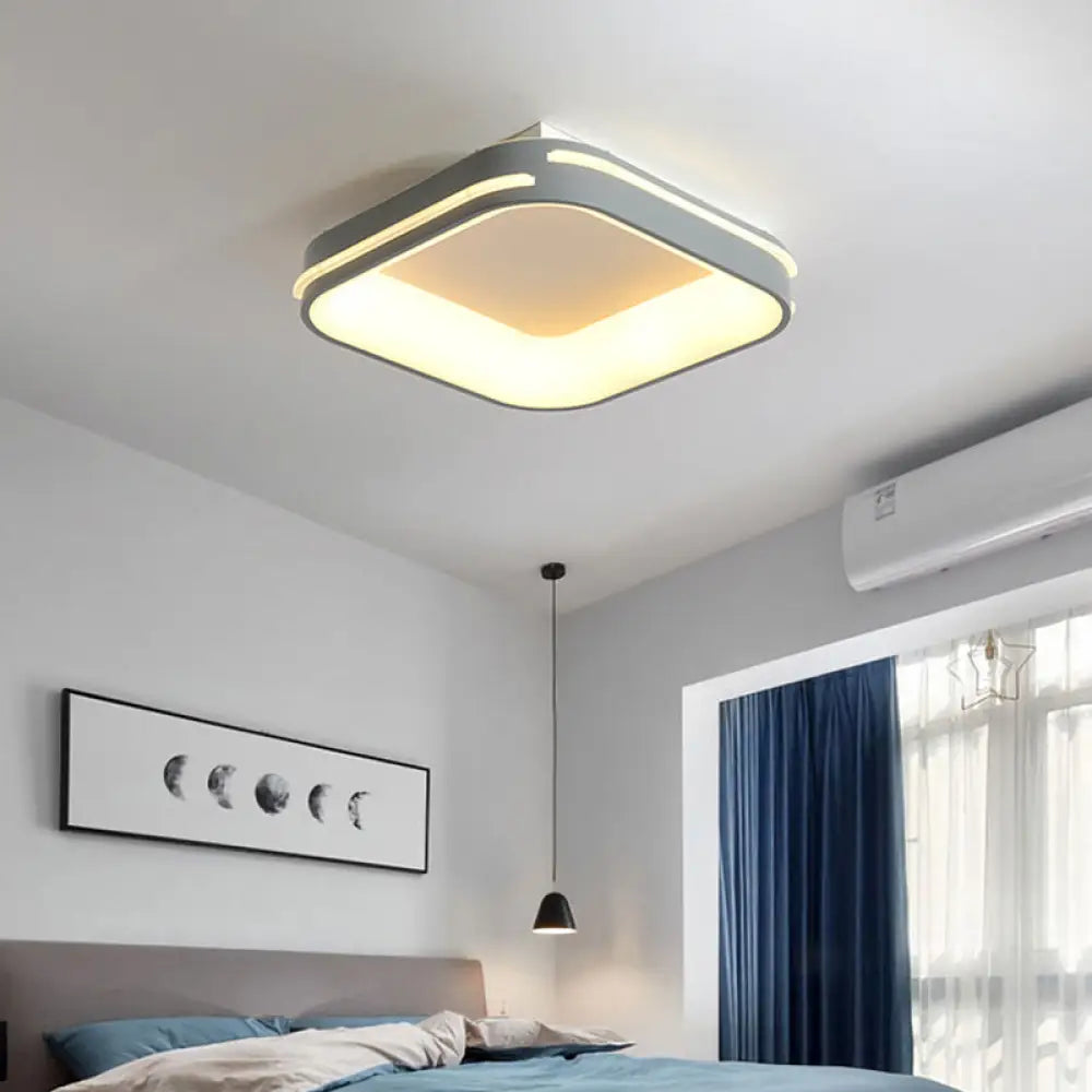 Modern Gray Square Metal Ceiling Mount Led Flush Lamp - 18.5’/24.5’ Wide; Warm/White Light Grey