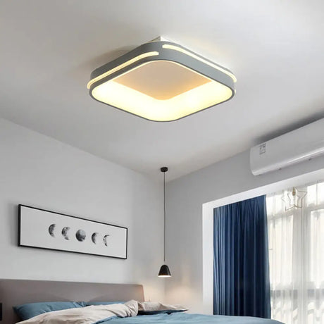 Modern Gray Square Metal Ceiling Mount Led Flush Lamp - 18.5’/24.5’ Wide; Warm/White Light Grey