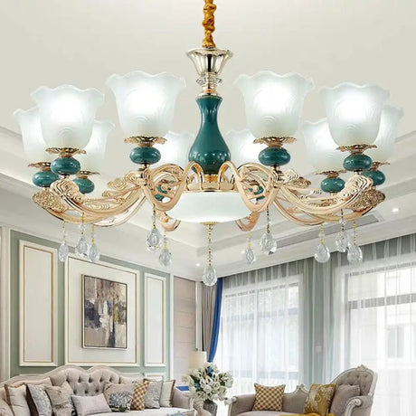 Modern Green Frosted Glass Pendant Light Kit For Living Room Ceiling Chandelier 10 /