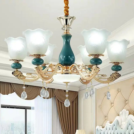 Modern Green Frosted Glass Pendant Light Kit For Living Room Ceiling Chandelier 6 /