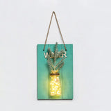 Modern Green Wooden Backplate Wall Lamp With Clear Glass Jar And Plant Decor String Light /