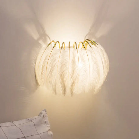 Modern Grey And White Sconce Light With Feather Detail For Parlor Wall
