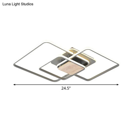Modern Grey And Wood Led Flush Mounted Ceiling Light With Stacked Acrylic Frame – Warm/White