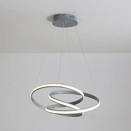 Modern Grey Chandelier: Simplicity Metal Led Strip Pendant Light For Dining Room / White Circline