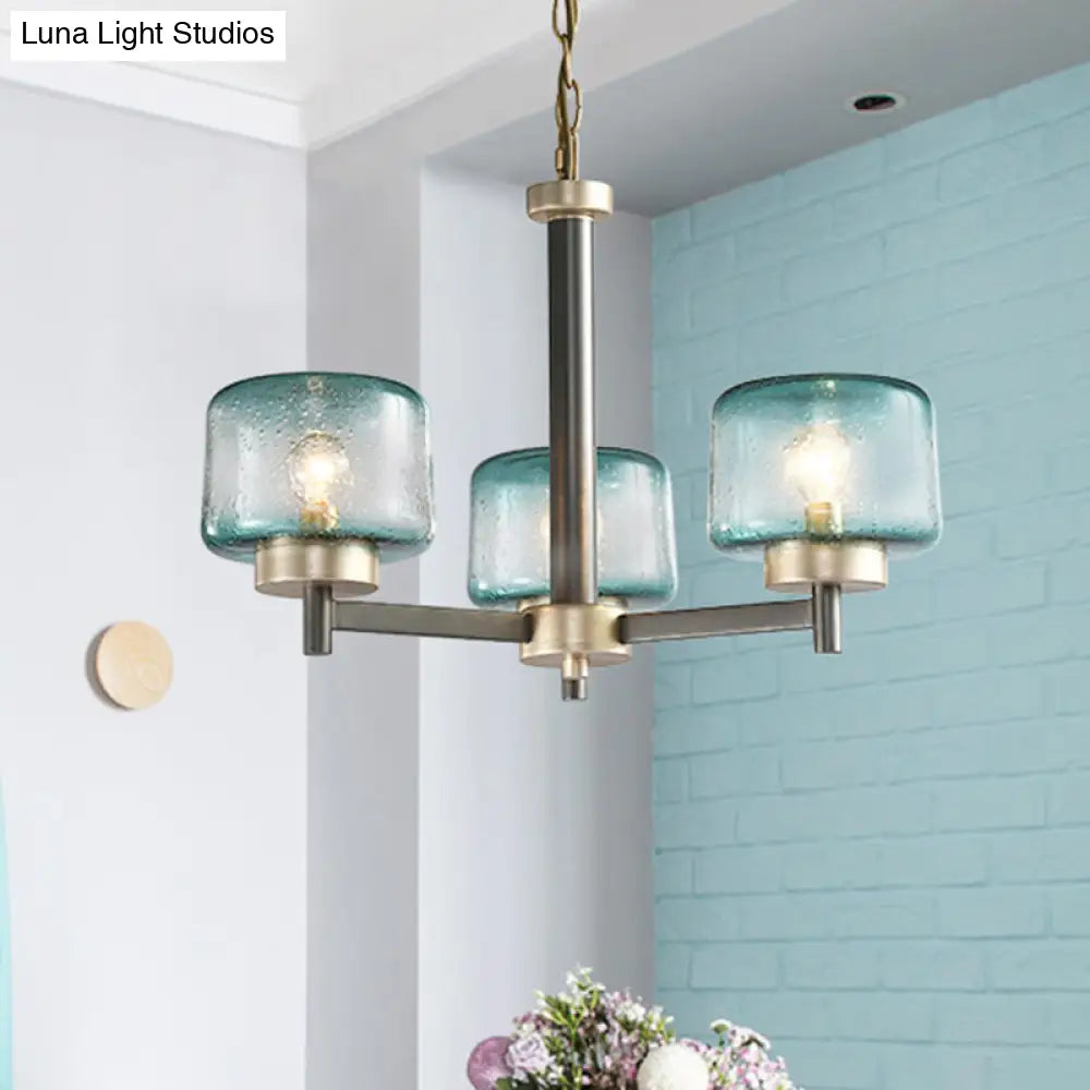 Modern Grey Dining Room Chandelier With Blue Seeded Glass Shade - Choose 3 Or 6 Lights & Radial