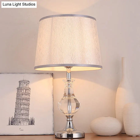 Modern Grey Fabric Task Reading Lamp With Barrel Shade Perfect For Bedroom Lighting