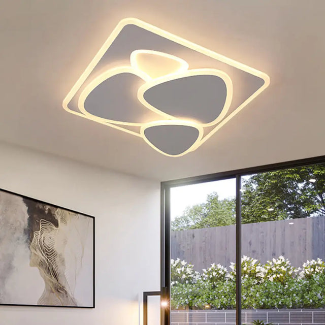 Modern Grey Flush Mount Led Ceiling Light With Overlapping Design In White/Warm - 19.5/38 Wide