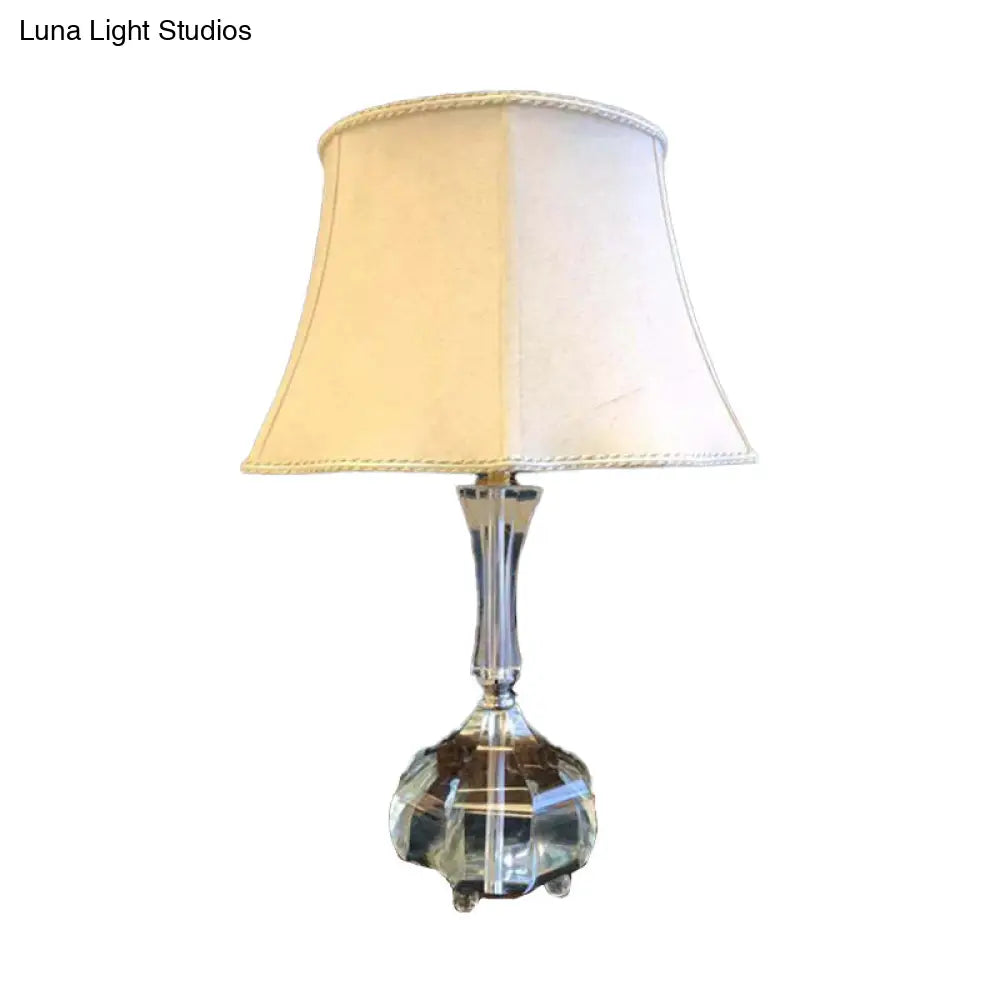 Modern Grey Nightstand Lamp With Bell Fabric Shade - Bedroom Reading Light