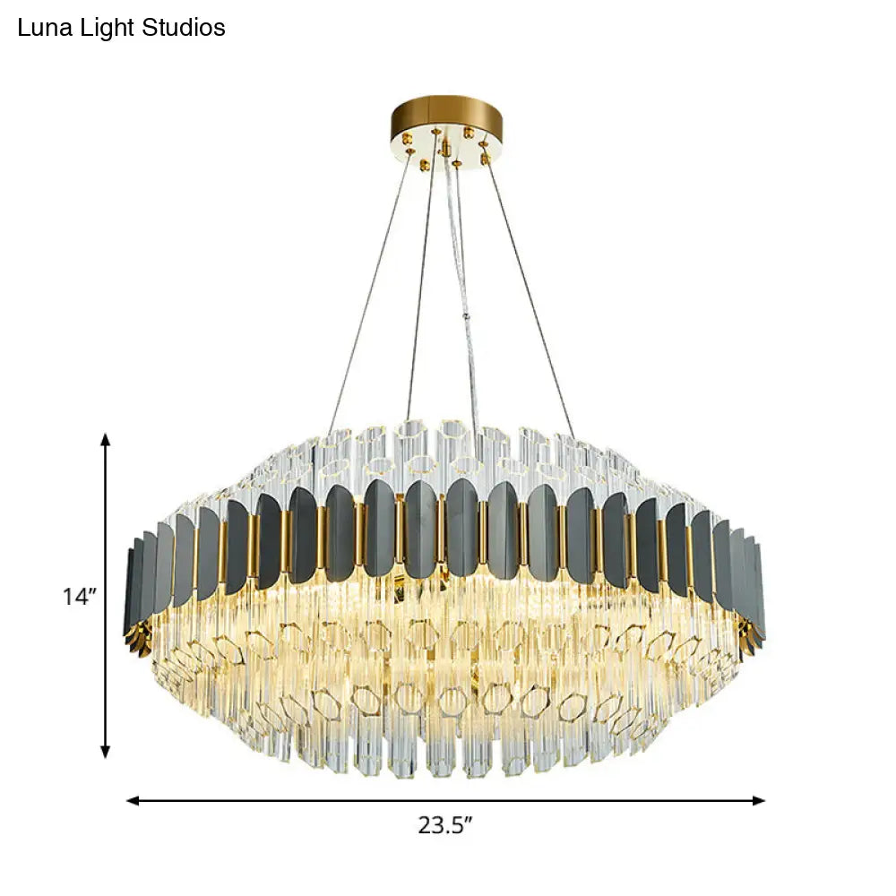 Modern Grey 12-Light Prismatic Crystal Chandelier Pendant Light