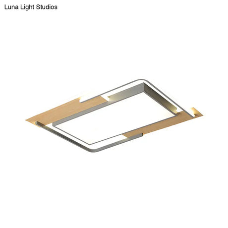 Modern Grey - Wood Flush Mount Led Ceiling Light With Acrylic Shade - Warm/White For Living Room