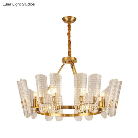 Modern Grid Glass Gold Curved Chandelier Pendant Light For Dining Room