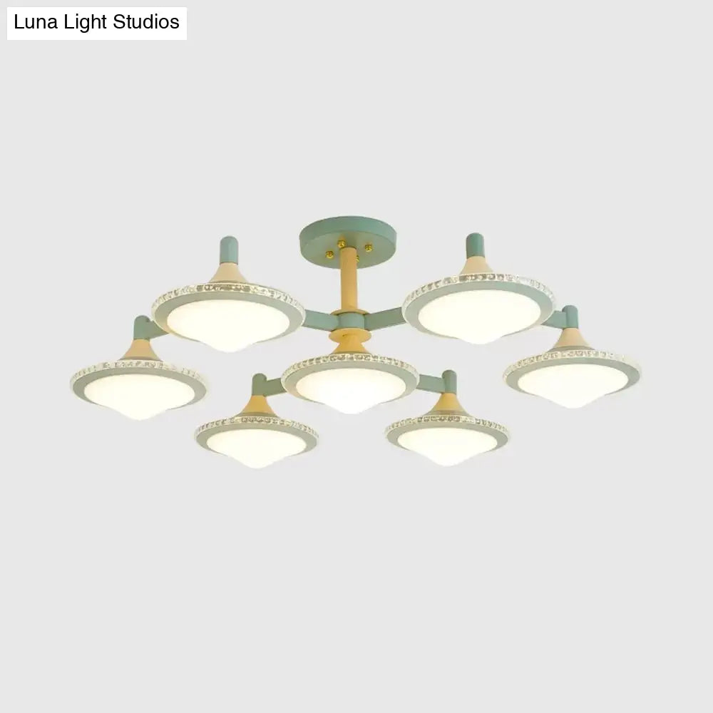 Modern Gyro Flush Mount Ceiling Light With 7 Wood Undertint Lights For Living Room