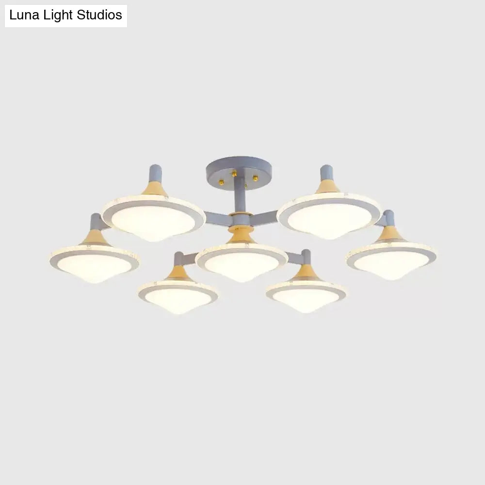 Modern Gyro Flush Mount Ceiling Light With 7 Wood Undertint Lights For Living Room