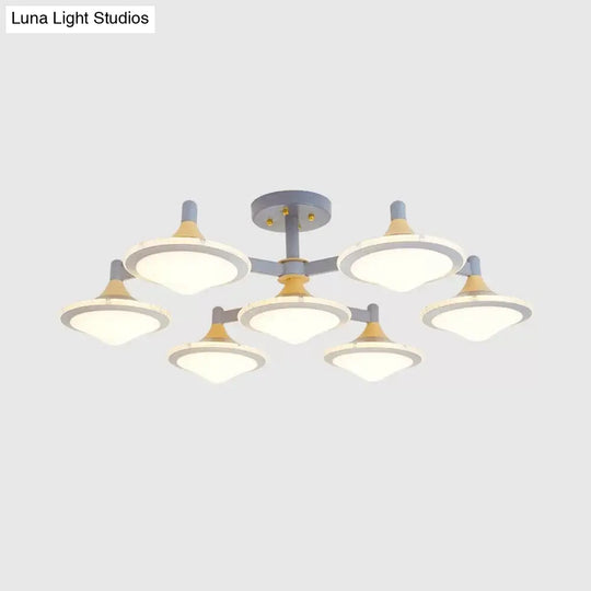 Modern Gyro Flush Mount Ceiling Light With 7 Wood Undertint Lights For Living Room