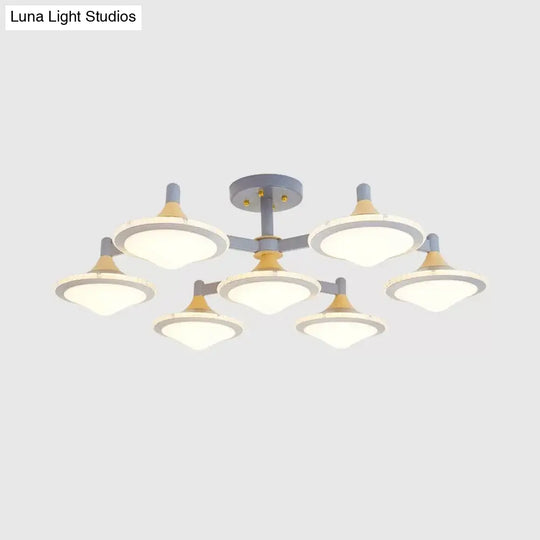 Modern Gyro Flush Mount Ceiling Light With 7 Wood Undertint Lights For Living Room