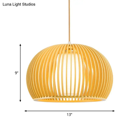Modern Half-Globe Pendant Wooden 1-Light Dining Table Suspension Lighting - 13’/18’ W With