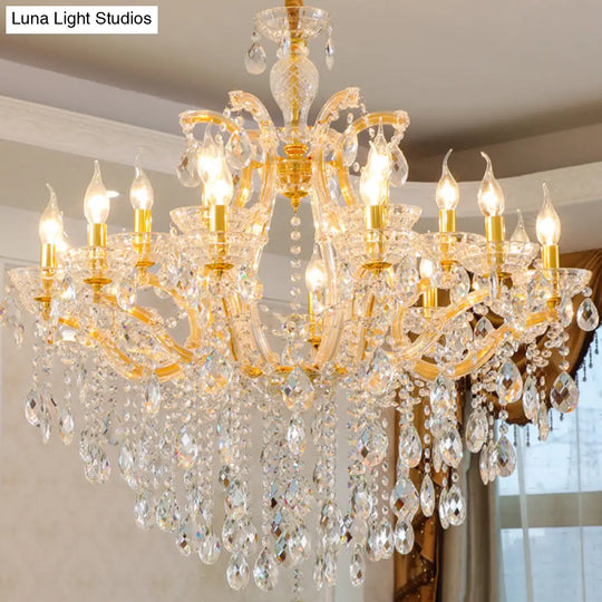 Modern Hand-Cut Crystal Teardrop Chandelier Light - 10 Heads Gold Pendant Suspension For Living Room