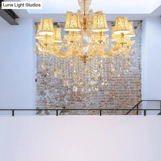 Modern Hand-Cut Crystal Teardrop Chandelier Light - 10 Heads Gold Pendant Suspension For Living Room
